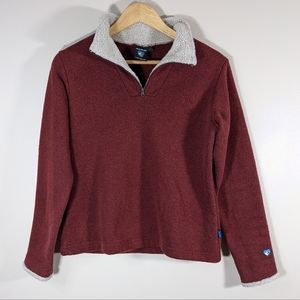 KUHL Women’s Alfpaca Fleece Quarter Zip Fleece Burgundy Knit Pullover Si…